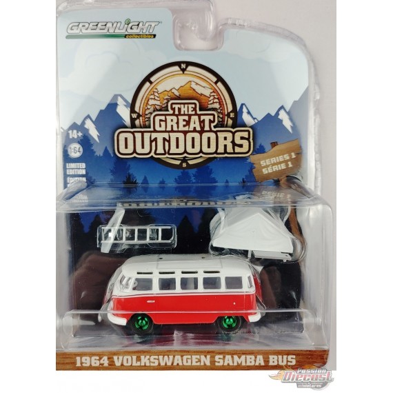 1964 Volkswagen Samba Bus / Camp'otel Cartop Sleeper Tent Solid - The Great Outdoors Series 1 - Greenlight 1-64 - 38010 A