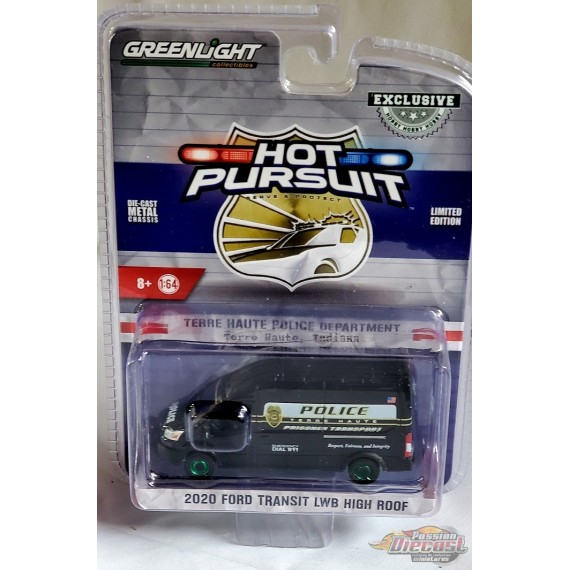 CHASE CAR 2020 Ford Transit High Roof - Terre Haute, Indiana Police Transport - greenlight 1/64  Hobby Exclusive - 30212GR