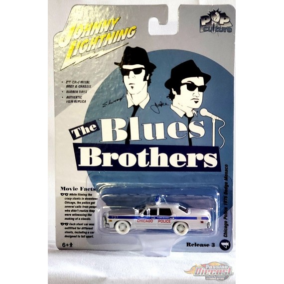 CHASE CAR Blues Brothers - Chicago Police 1975 Dodge Monaco en blanc et bleu - Johnny Lightning 1/64 - JLSP216GR  JLPC005GR