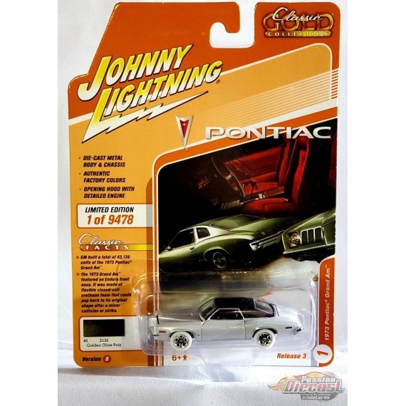 CHASE CAR 1973 Pontiac Grand Am - Golden Olive Poly - Johnny Lightning 1:64 -JLSP163 BGR - JLCG026 BGR
