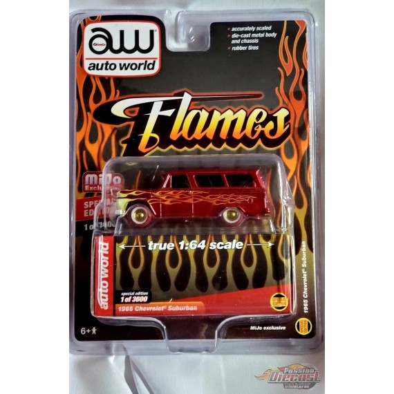 CHASE CAR Mijo Exclusive - 1965 Chevrolet Suburban Custom Noir Matte Avec Flamme - Limited 3,600 - Auto World 1:64 - CP7832GR
