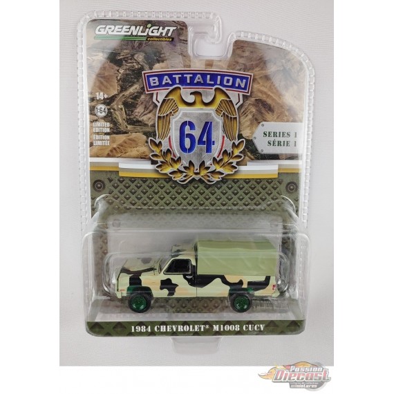 CHASE CAR 1984 Chevrolet M1008 CUCV - Camouflage & Cargo Cover - Battalion 64 Series 1 - 1/64 Greenlight - 61010 EGR