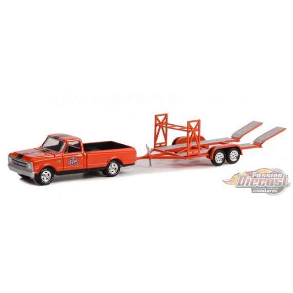 1968 Chevrolet C-10 STP avec couverture et remorque de voiture tandem STP - Hitch & Tow Series 26 - Greenlight - 1-64 - 32260 B