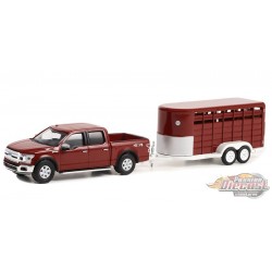 2019 Ford F-150 XLT with Livestock Trailer - Hitch & Tow Series 27 - Greenlight - 1-64 - 32270 D Passion Diecast