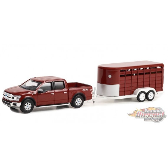 2019 Ford F-150 XLT with Livestock Trailer - Hitch & Tow Series 27 - Greenlight - 1-64 - 32270 D Passion Diecast