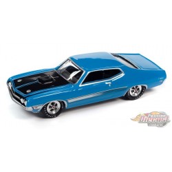 1971 Ford Torino Cobra en bleu Grabber avec bande latérale laser et capot noir - Johnny Lightning 1/64 - JLSP287 A
