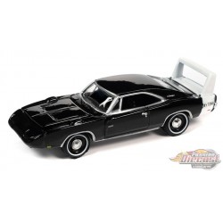 1969 Dodge Charger Daytona en noir brillant avec bande arrière blanche - Johnny Lightning 1/64 - JLSP288 B