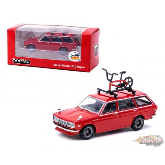 Datsun Bluebird 510 Wagon With Bike & Rack - Tarmac Works - 1/64 -  T64G-026-RE - Passion Diecast