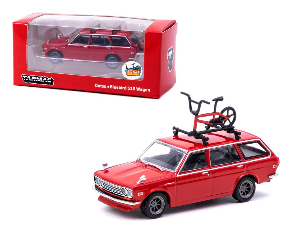 Datsun Bluebird 510 Wagon With Bike & Rack - Tarmac Works - 1/64 -  T64G-026-RE - Passion Diecast