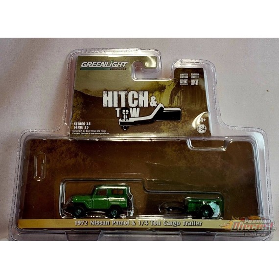 CHASE CAR 1972 Nissan Patrol and 1/4 Ton Cargo Trailer - Hitch & Tow 25 1/64 Greenlight - 32250 AGR