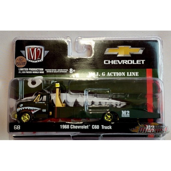 CHASE CAR Auto Hauler - 1968 Chevrolet C60 Flatbed Truck MAJ.G Action Line - M2 - 1/64 - 39100 HS01GR - Passion Diecast 