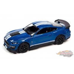 2021 Shelby GT500 - Carbon Edition Velocity Blue White Stripe Hood, Roof, Trunk and Lower Rocker - Auto World - 1/64 - AWSP114 A