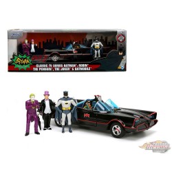 1966 Classic Batmobile With Batman, Robin, Penguin & Joker Figures - Jada 1/24 - 33737