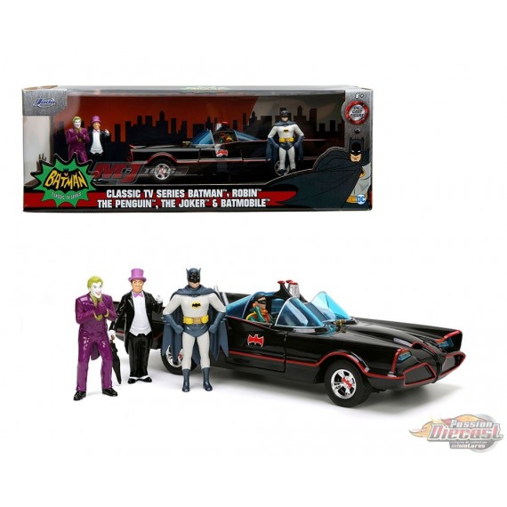 Batmobile classique de 1966 avec Batman, Robin, Pingouin et Joker - Jada 1/24 - 33737 Passion Diecast