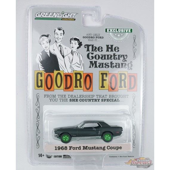 GreenMachine Bill Goodro Ford, Denver, Colorado - 1968 Ford Mustang Coupe - Hobby Exclusive - 1/64 Greenlight - 30354GR