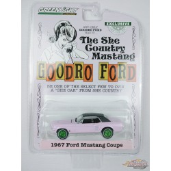 GreenMachine Bill Goodro Ford, Denver, Colorado - 1967 Ford Mustang Coupe Pink  - Hobby Exclusive - 1/64 Greenlight - 30352GR