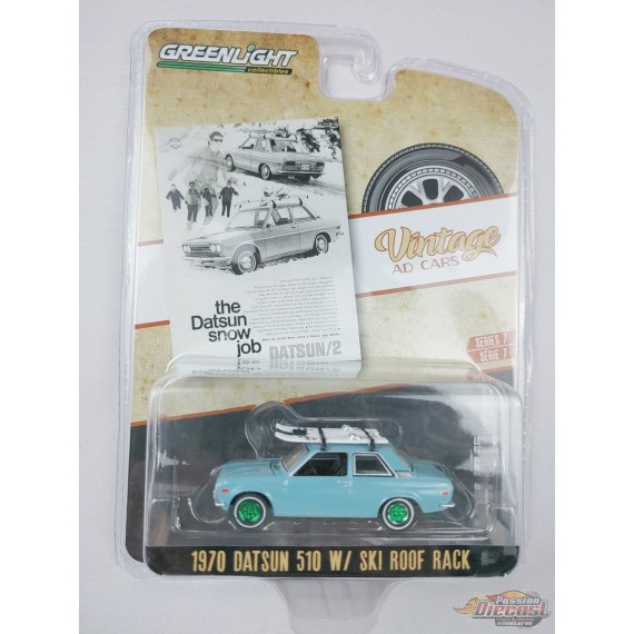 GreenMachine 1970 datsun 510 with Ski Roof Rack - Vintage Ad Cars Series 7 - 1/64 Greenlight - 39100 CGR