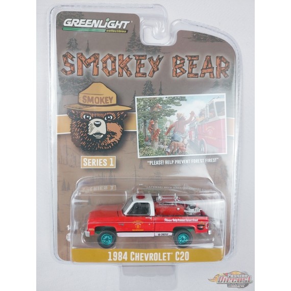 GreenMachine 1984 Chevrolet C20 Custom Deluxe with Fire Equipment - Smokey Bear Series 1 -1/64 Greenlight - 38020 EGR