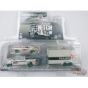 GreenMachine 2021 Chevrolet Silverado and 1969 Chevrolet Camaro RS - on Flatbed Trailer - Texaco - 1/64 Greenlight - 31140 CGR