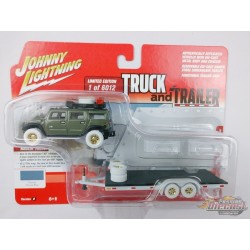 CHASE CAR 2004 Hummer H2 Moss Green with Open Trailer - Truck&Trailers - Johnny Lightning  1:64 -  JLSP200 A CGR
