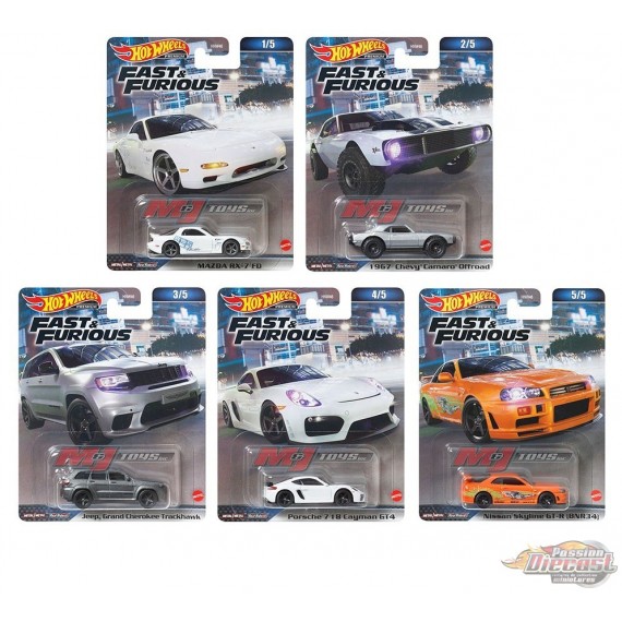 Hot Wheels - Car Culture - 1:64 - Fast & Furious Premium 2023 - Assortiment A Ensemble De 5 Voitures - HNW46-956A