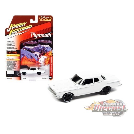 1962 Plymouth Savoy Max Wedge en blanc alpin - Johnny Lightning 1/64 - JLSP248 B Passion Diecast