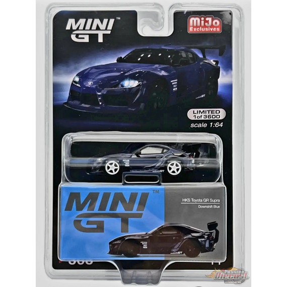 CHASE CAR Mini GT - 1:64 - HKS Toyota GR Supra (A90) Downshift Bleu - Mijo Exclusives USA - MGT00368GR Passion Diecast