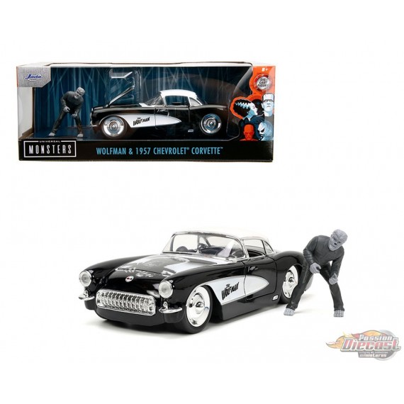 1957 Chevrolet Corvette With Wolfman Figure - The Wolfman - Monsters - Jada 1/24 - 32195 Passion Diecast