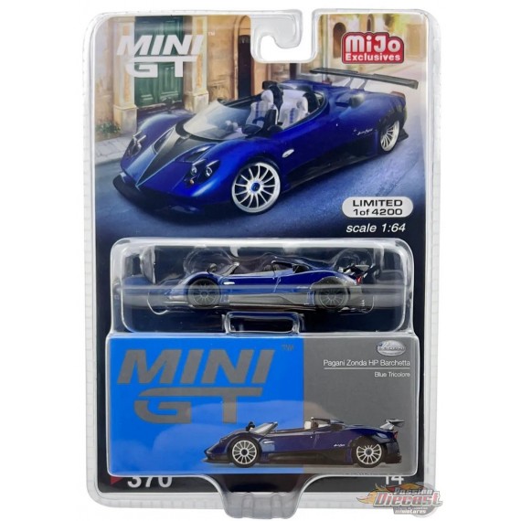 CHASE CAR Mini GT - 1:64 - Pagani Zonda HP Barchetta Bleu Tricolor - Mijo Exclusives USA - MGT00370GR