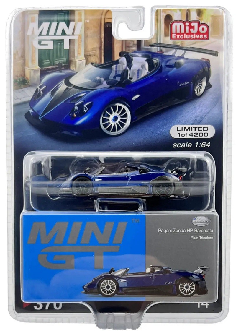 CHASE CAR Mini GT - 1:64 - Pagani Zonda HP Barchetta Blue Tricolor - Mijo  Exclusives USA - MGT00370GR