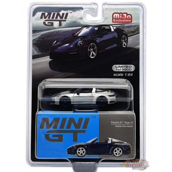 CHASE CAR Mini GT - Porsche 911 Targa 4S Gentian Blue Metallic - Mijo Exclusives USA - MGT00412GR Passion Diecast