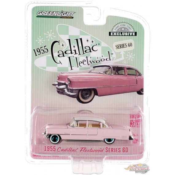 GreenMachine 1955 Cadillac Fleetwood Series 60 in Pink with White Roof - Hobby Exclusive - 1/64 Greenlight - 30396GR