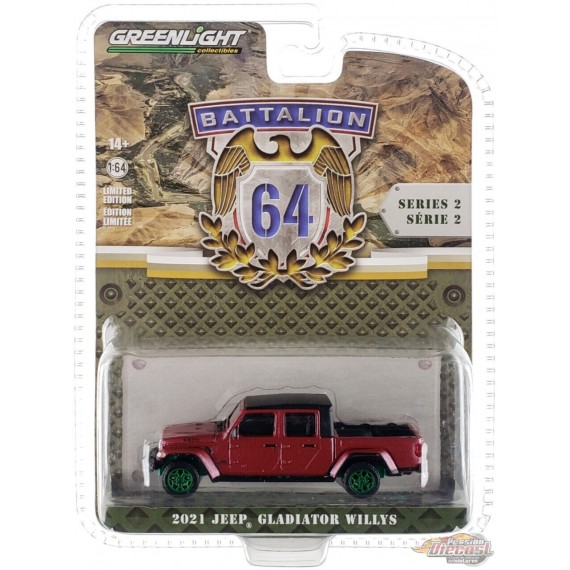 GreenMachine 2021 Jeep Gladiator Willys in Snazzberry - Battalion 64 Series 2 -1/64 Greenlight - 61020 FGR