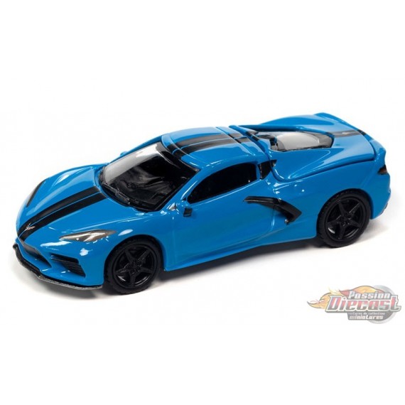 2020 Chevrolet Corvette in Rapid Blue with Black Stripes - Auto World - 1/64 - AWSP124 B Passion Diecast