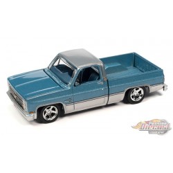 1985 Chevy Silverado Pickup Tk in Light Blue Poly with Silver Lower Sides  and Roof - Auto World - 1/64 - AWSP131 B