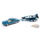 1980 Chevrolet Monte Carlo with Bass Boat in Bright Blue Poly - Truck&Trailers - Johnny Lightning  1:64 - JLSP317 A
