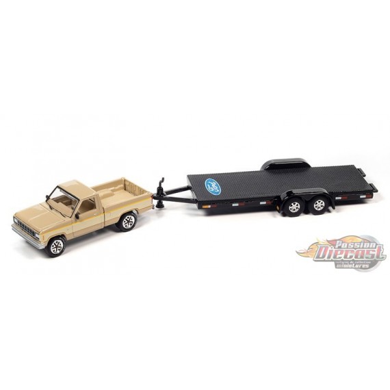 1983 Ford Ranger Pickup Truck with Open Trailer in Light Desert Tan - Truck&Trailers - Johnny Lightning  1:64 - JLSP316 A