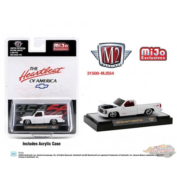 1993 Chevrolet C1500 SS454 Blanc personnalisé avec couvre-coffre - M2 Machine - 1:64 - 31500-MJS54 Passion Diecast
