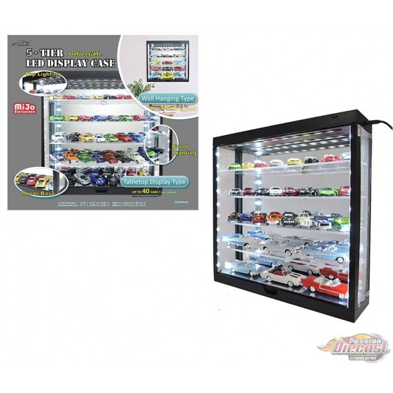 Showcase 1:64 Wall Mount 5 Tiers Alimenté par USB LED Noir avec Miroir Arrière - Mijo Exclusive 1/64 - MJ8850MBK
