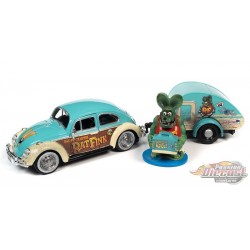 Rat Fink -1966 VW Beetle with Tear Drop Trailer and Rat Fink Figure - Auto World - 1/24 - 24017