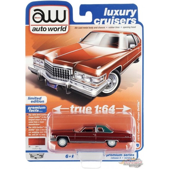 CHASE 1975 Cadillac Coupe DeVille in Firethorn Poly with Firethorn Flat Vinyl Roof - Auto World - 1/64 - AWSP109 BGR