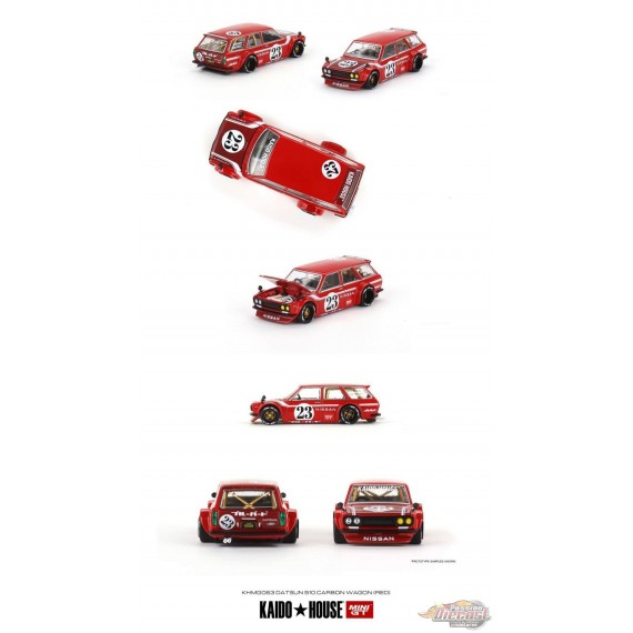 Kaido★House - Datsun KAIDO 510 Carbon Wagon Rouge - Mini GT - Mijo Exclusives - 1/64 - KHMG063 Passion Diecast