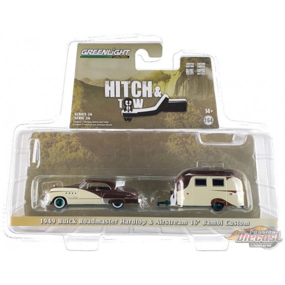 GreenMachine 1949 Buick Roadmaster Hardtop with Airstream 16’ Bambi - Hitch & Tow Series 26 - Greenlight - 1-64 - 32260 AGR