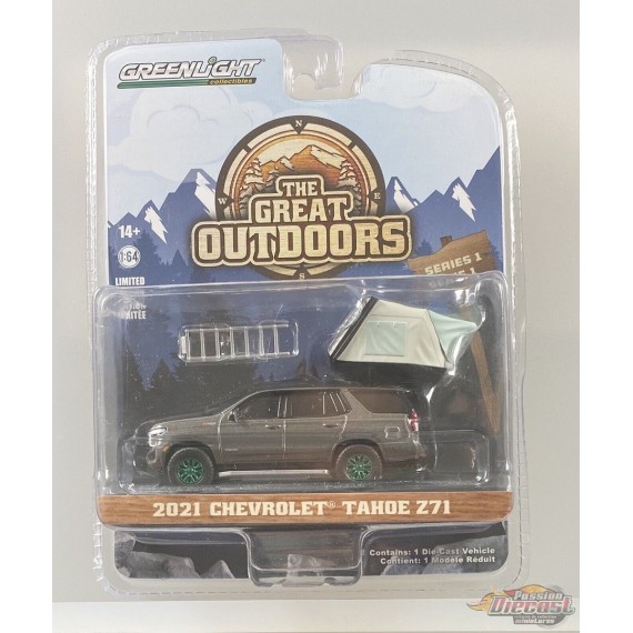 GreenMachine 2021 Chevrolet Tahoe Z71 avec tente de toit - The Great Outdoors Series 1 - Greenlight 1-64 - 38010 EGR