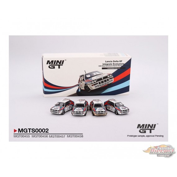 Lancia Delta HF Integrale Evoluzione 1992 Rally MonteCarlo Martini Racing 4 Cars Set Limite 5000 Set - Mini GT - 1:64 - MGTS0002