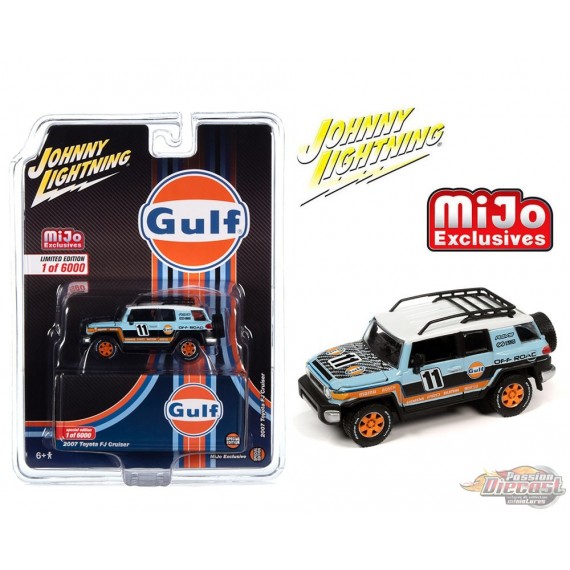 2007 Toyota FJ Cruiser 4×4 Off-Road Gulf Racing - Mijo Exclusives Limited 6,000 Pieces - Johnny Lightning - 1/64 - JLCP7415