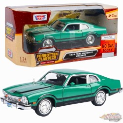 1974 Ford Maverick Grabber - Green with Black Stripes - Forgotten Classics - Motormax 1-24 - 73332 AC GRNBK - Passion Diecast 