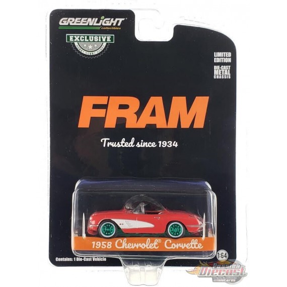 GreenMachine FRAM Oil Filters Trusted Since 1934 - 1958 Chevrolet Corvette - Hobby Exclusive - 1/64 Greenlight - 30388GR