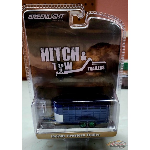 GreenMachine Remorque à Bétail de 14' en Bleu Foncé - Hitch & Tow Trailers - Hobby Exclusive - 1/64 Greenlight - 30425GR