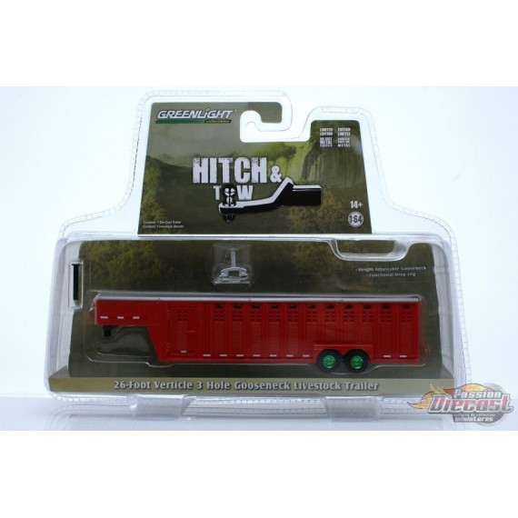 GreenMachine 26' Gooseneck Livestock Trailer in Red - Hitch & Tow Trailers - Hobby Exclusive - 1/64 Greenlight - 30421GR